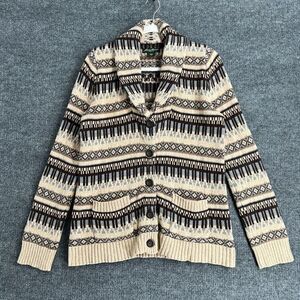 Eddie Bauer Womens Shawl Collar Cardigan Sweater Sz M Intarsia Knit Button Front